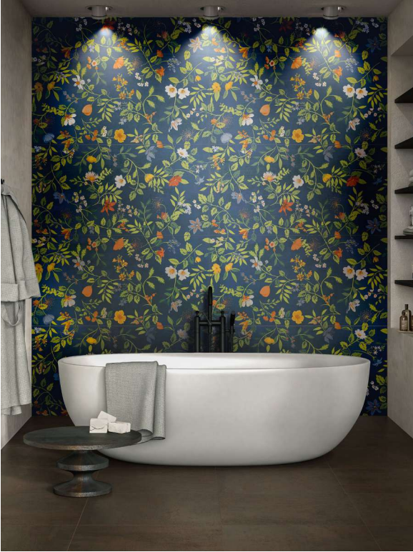 Wonderwall Botanicals : Tiffany Blossom Azul Tiles 60 x 120-Tiles-Delforno